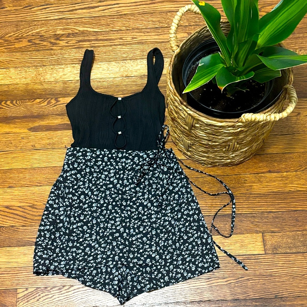 SHEIN Black Textured Tank Bodysuit & Skort